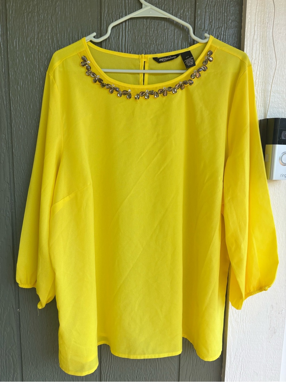 Millennium Embellished Blouse | Bright Yellow Jeweled Neck Top